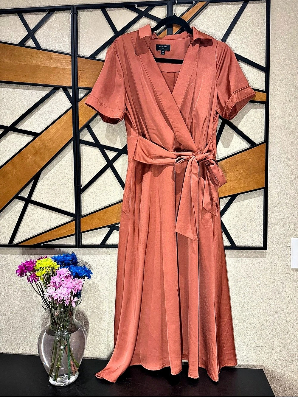 Tahari Wrap Maxi Dress in Pink orage Size 10 Like New